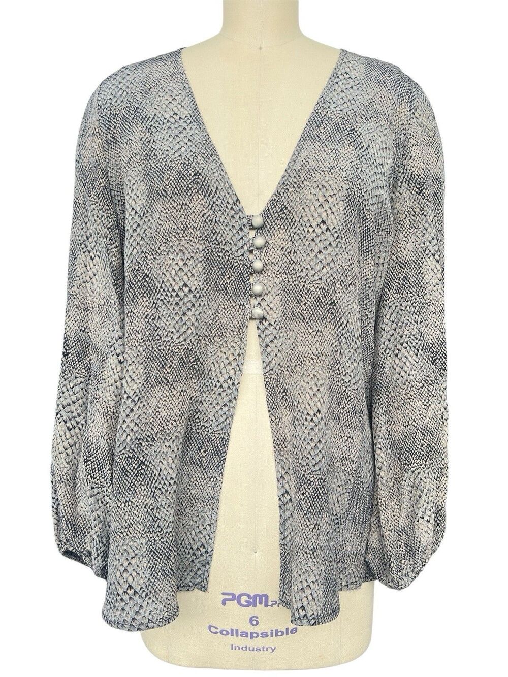 Y2K Karina Grimaldi Silk Snake Blouse Boho Balloon Sleeve Fairycore Whimsigoth M